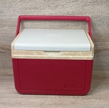 Vintage Coleman Mini Cool Ice Box 5205 4.7L Reversible Kud Red And Cream
