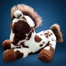 Large 18" Soft Stuffed Floppy Pony Horse Cuddly Plush White and Brown Colt Pinto