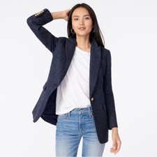 J Crew women's 2 Tall Parke Blazer In Navy Herringbone English Wool Gold button