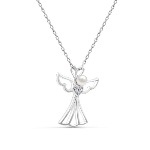 Sterling Silver Fresh Water Pearl & Diamond Pendant for Women - Picture 2 of 4