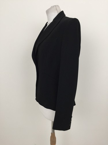 Jaeger Women's Jacket Size 10 Black Collared Lined Faux Pockets Short New F1 - Picture 2 of 13