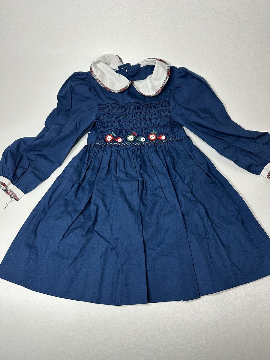 Vintage POLLY FLINDERS Hand-Smocked Little Girls Toddler Dress Size  Blue