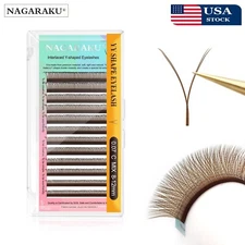 NAGARAKU YY Shape Hand Woven Premium Mink Soft Light Natural Brown Eyelashes USA