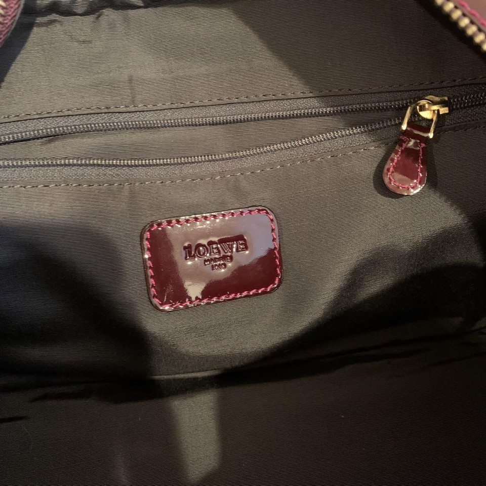 LOEWE Amazona 28 Anagram Patent leather Hand Bag Bordeaux Enamel Wine