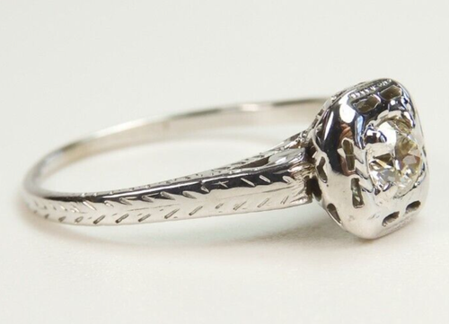 Antique 1920's Diamond Engagement Ring Size 6.25 UK-M 18KW EGL USA MFG LR Deco - Picture 3 of 14