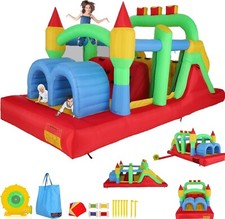 Inflatable Bounce House with Obstacle Course, Dual Tunnel, 680W Blower for Kids 