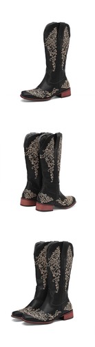 40-43 Fashion Embroidered Western Cowboy Boots Mid-calf Knee High Low Heel Shoes - Picture 15 of 19
