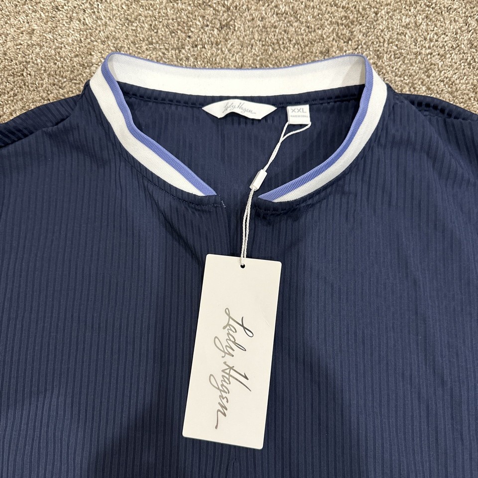 NWT Lady Hagen Women’s Rib Trim Quarter Zip Long Sleeve Shirt Navy Size