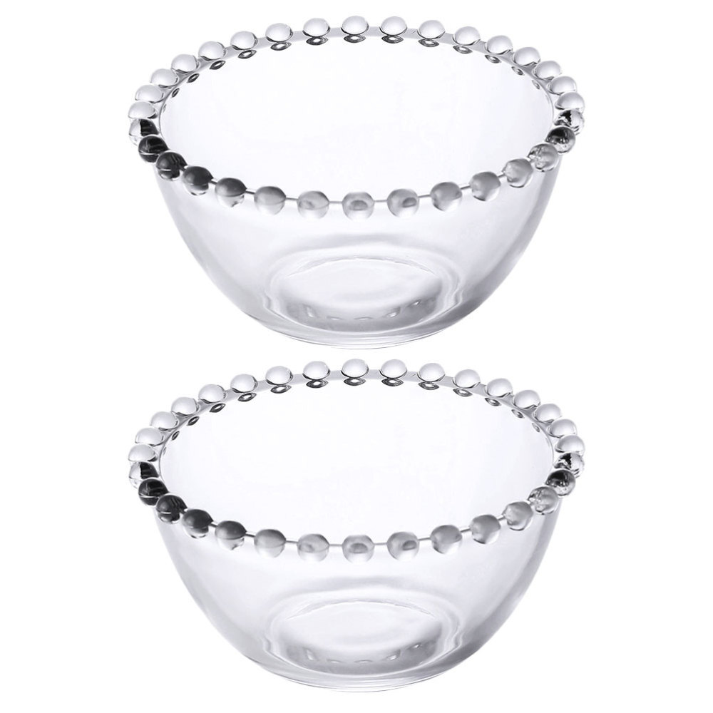 2 Pcs Beaded Glass Salad Plates Clear Bowl Decorative Yogurt