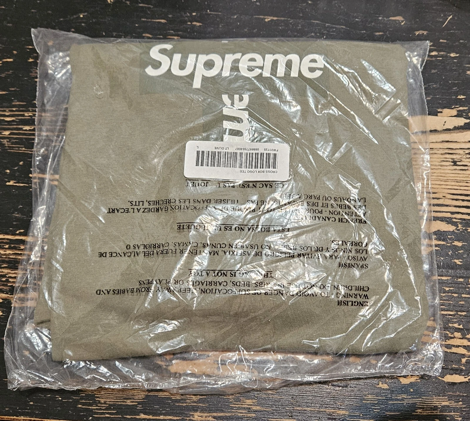 Supreme Cross Box Logo Tee LT Olive FW20 Large DS Neuf en plastique
