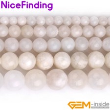 Natural Round White Moonstone Gemstone Loose Beads For Jewelry Making Strand 15"