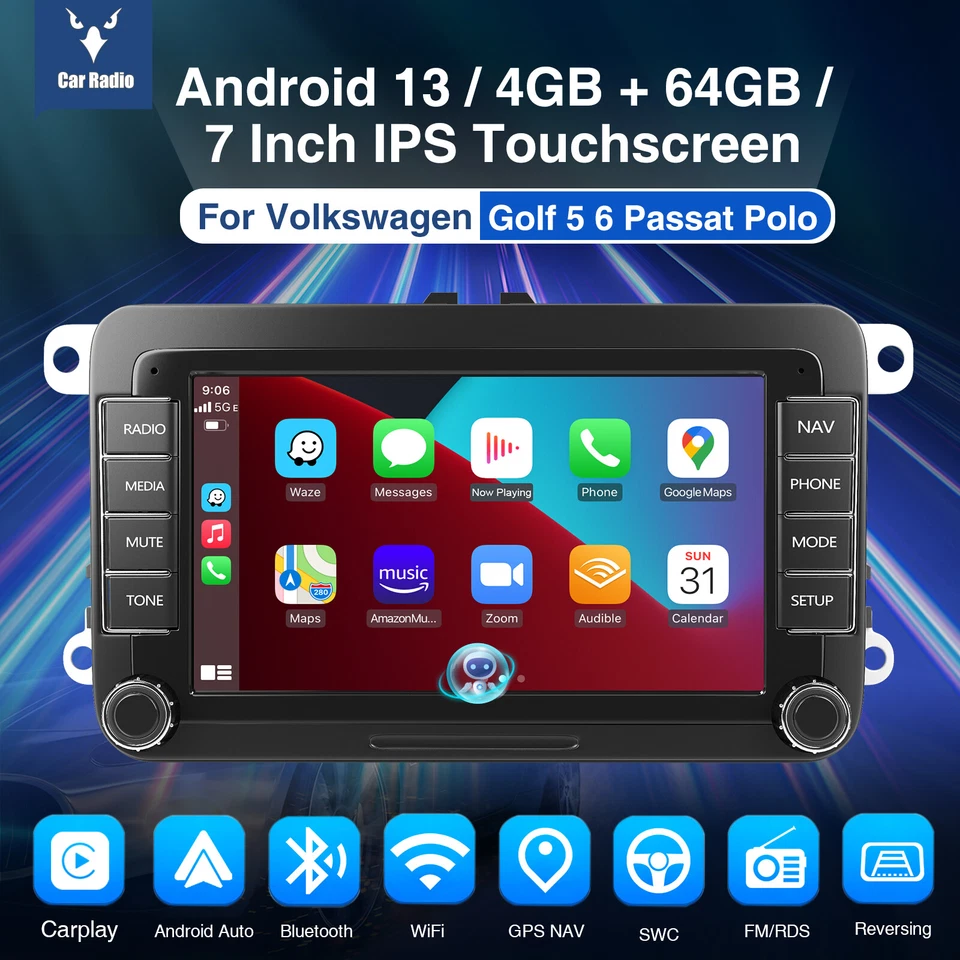 Radio estéreo GPS con cámara para VW Volkswagen Jetta Passat 7" Carplay 4+64G Foto 2 de 4