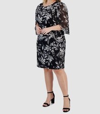 Connected Women's Black Printed Chiffon-Sleeve Sheath Dress Plus Size 20W