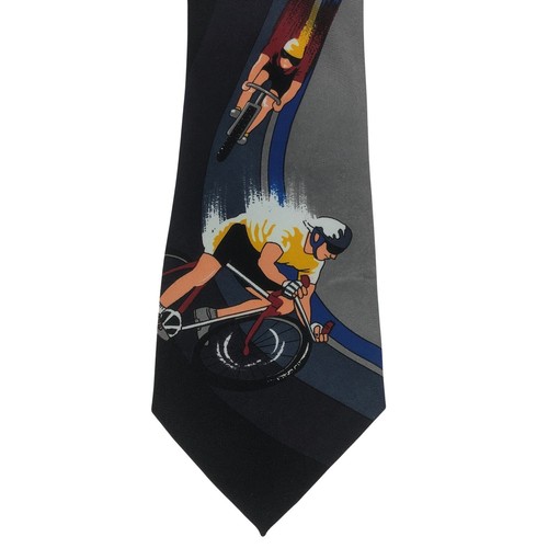 City One Blue Gray 3 Cyclist Cycling Pointed Necktie Bicycle Racing Novelty Tie - Picture 5 of 7