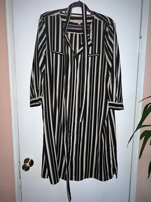 ann taylor loft striped shirt dress LOFT Ann Taylor Black & Beige Stripe Shirt Dress with Belt (PRE-LOVED) Size  16