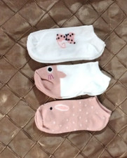 NEW 3 pairs cute kitty cat women ankle socks white, pink one size soft low cut