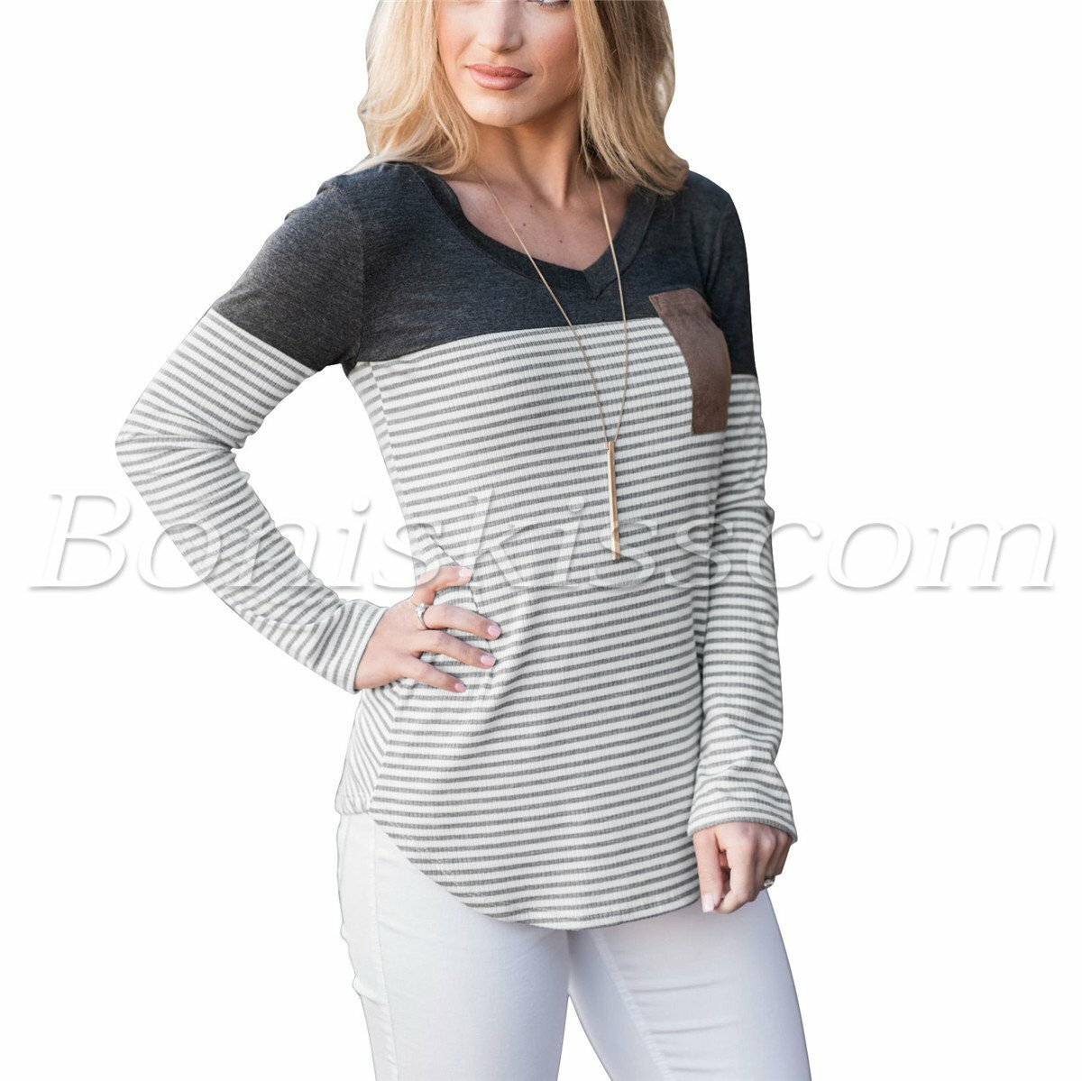 Casual Pocket Patchwork V Neck Long Sleeve Two Pieces(7 Colors) Casual Pocket Patchwork V Neck Long Sleeve Two Pieces(7 Colors)