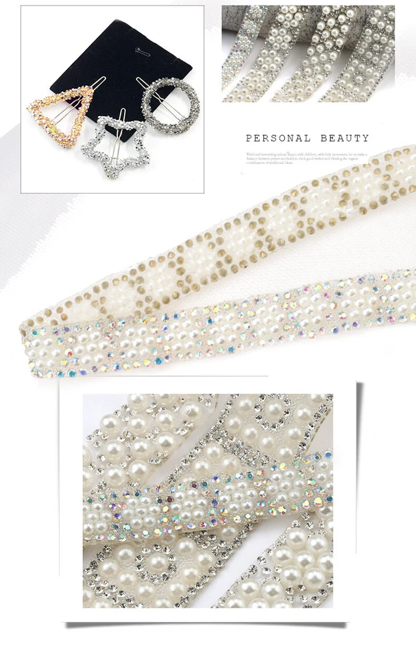 NEW 10Yards Bling Crystal Pearls Rhinestone Trim Tape Wedding Ribbon Crafts DIY - Image 4 of 4