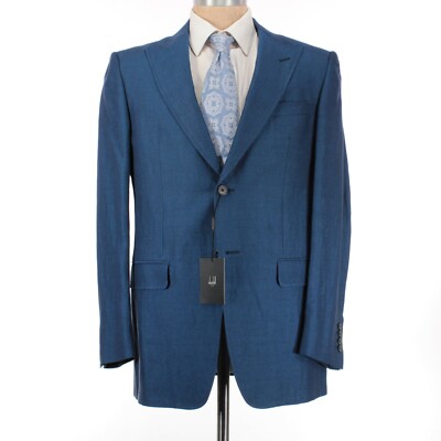Dunhill NWT Cotton/Linen Sport Coat Size 50R US 40 in Blue Micro Herringbone