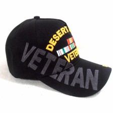 Desert Storm Veteran Baseball Cap, Black Military Hat with Ribbons, Men Women