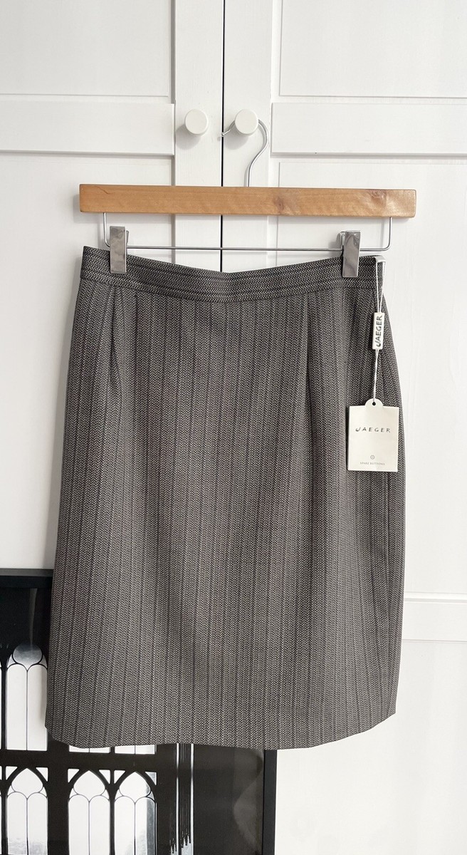 NWT! JAEGER stunning beige-grey %100 wool striped pencil skirt! Uk10