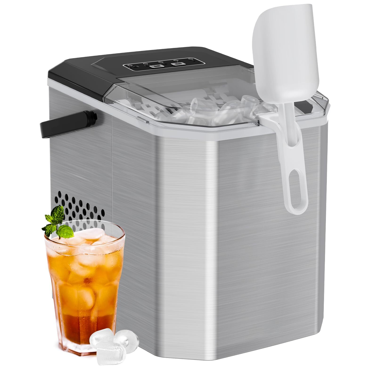 Stainless Steel Ice Maker Countertop, Stainless Steel Portable Ice Machine wi...
