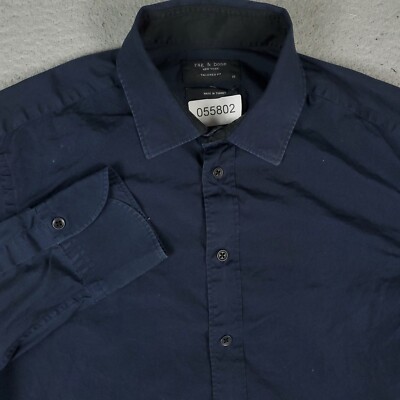 Rag & Bone Shirt Mens Size 16 Navy Blue Dress Button Up Long Sleeve *