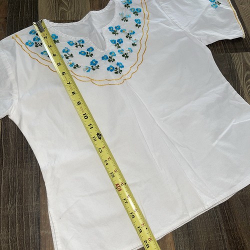 Vintage White Cotton Floral Embroidery Mexican Peasant Blouse Size XS - Picture 8 of 8