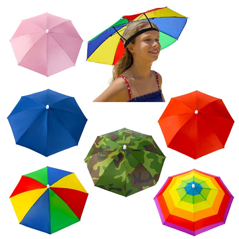 6 Pack Rainbow Umbrella Hats for Women – Colorful Hands-Free Sun Protection