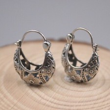 Sterling Silver Hoop Women Gift Luck Hollow C...