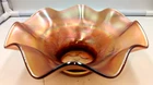 Vintage Marigold Carnival Glass Ruffle Edge Bowl Hat Vase Daisy Pattern