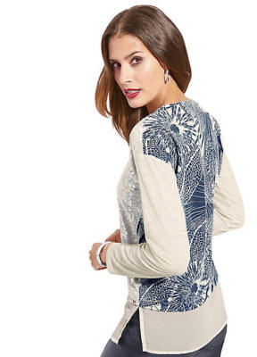 Creation L Print Top Silver Foil & Floral Back Size 16 Uk NEW RRP £53.98 Beige