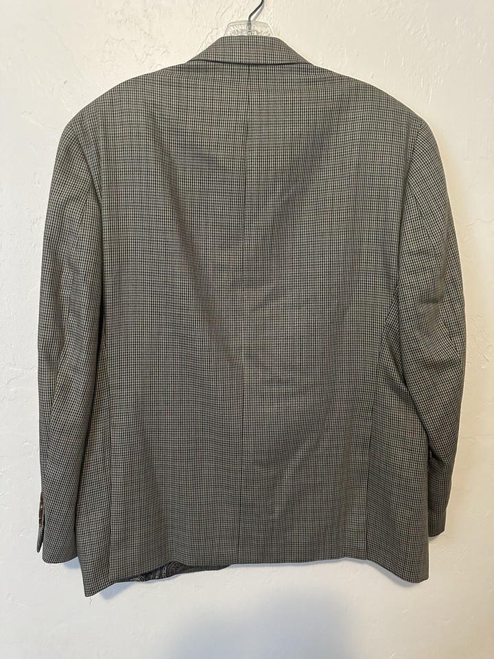 Ralph Lauren Men's Sport Coat Blazer Beige Grey Houndstooth Silk Wool