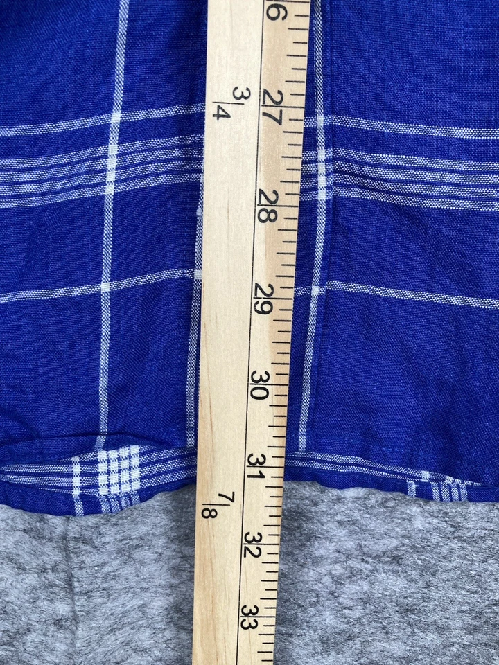 Bugatchi Shirt Mens XL 100% Linen Blue Plaid Long Sleeve Button Up Flip Cuffs - Image 3 of 4