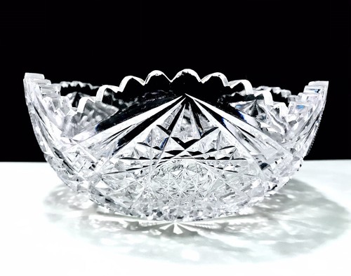 American Brilliant Period Antique Hand Cut Hobstar Cross Sawtooth Rim Large Bowl - Picture 2 of 12