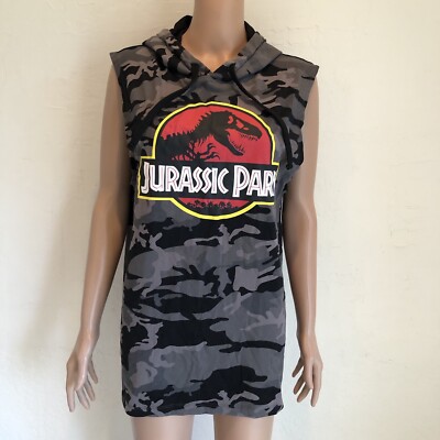 Jurassic Park Sleeveless Hoodie Shirt Gray/Black Camouflage Women's Size L  Top | eBay
