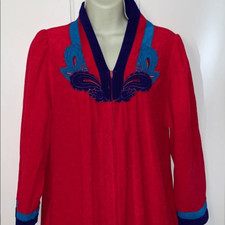 Vtg Vanity Fair red velour full length zip up robe