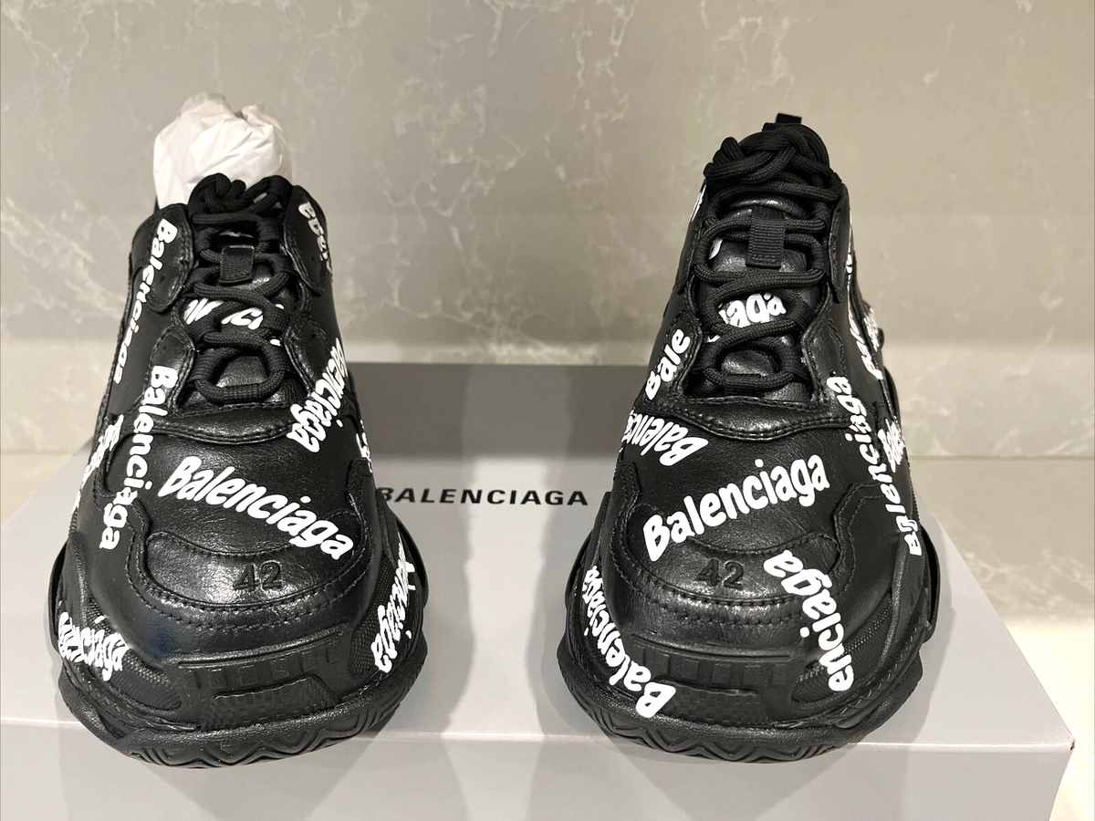 Size 9 - Men's Balenciaga Triple S Allover Logo Sneakers Size 9 - Men's Balenciaga Triple S Allover Logo Sneakers