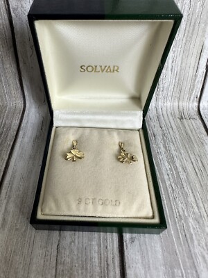 Ohrstecker 9 kt massiv Gelbgold Solvar Glücksklee Paar gepunzt Gold