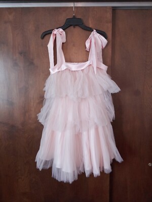 Amelia's Pink Blush Tuell Tiered Mini Dress Size Small Ruffle Pastel Bow  NWT | eBay