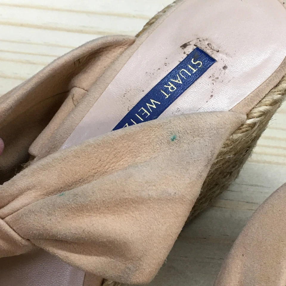 Stuart Weitzman Sandals Womens 6 Sarina Knot Espadrille Wedge Slide Beige Suede - Image 4 of 4