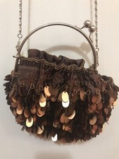 Sequins With Satin Lining Silver Chain Clasp Evening Bag Purse Handbag VTG