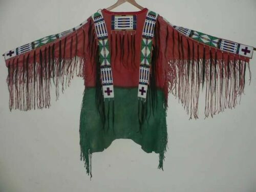 Handmade Powwow War Shirt Buckskin Suede Regalia Fringe & Beaded Detail NA697 image 3