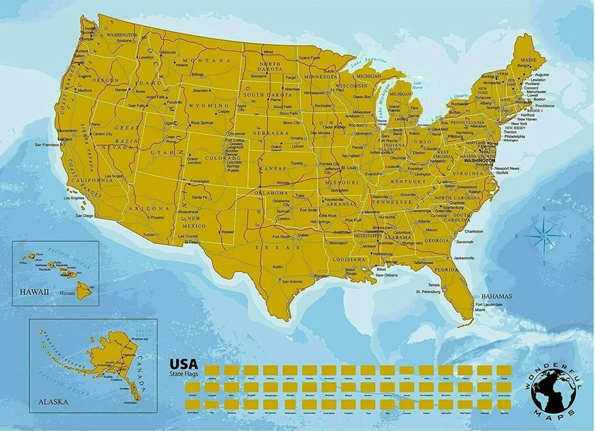USA 50 States Scratch-Off Checklist Map 11x14 Print Best, 44% OFF