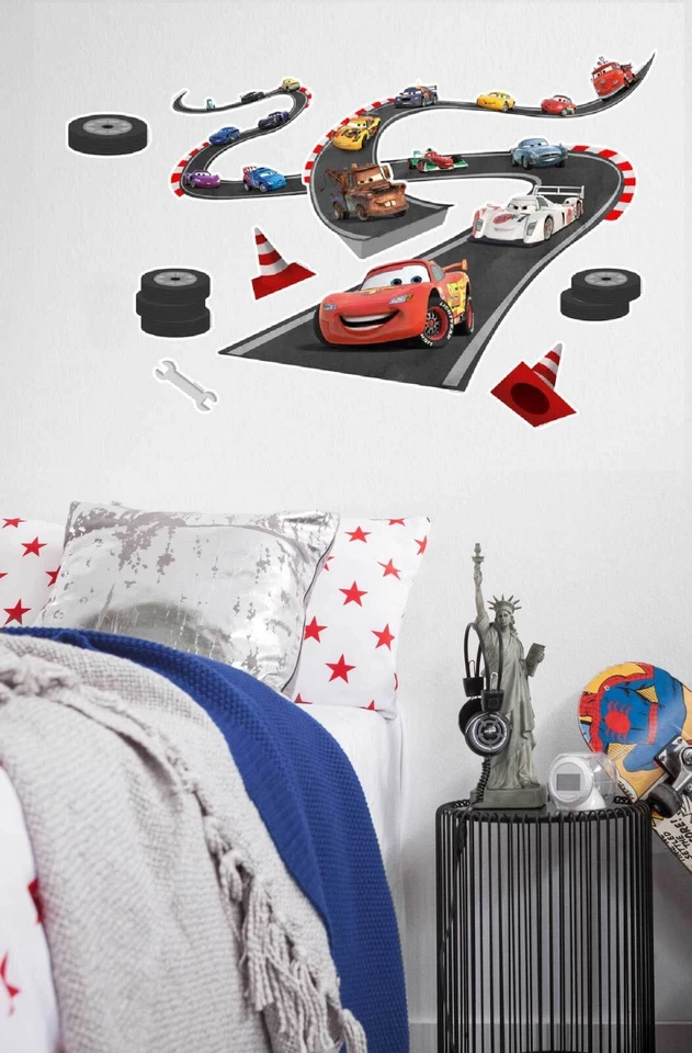 Juego de pegatinas para muebles de pared de coches calcomanías Disney pista niño dormitorio 50x70 cm Foto 3 de 3