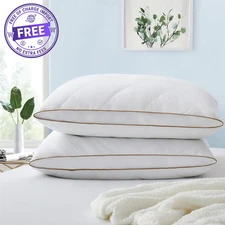 2 Pack Medium Goose Feather Down Bed Pillows with Soft Cotton Cover - White