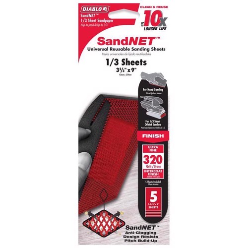 Diablo SandNet 9 in. L X 3-2/3 in. W 320 Grit Ceramic Blend Sanding Sheet 5 pk - Zdjęcie 5 z 9