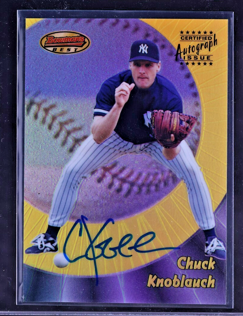 1998 BOWMAN'S BEST REFRACTOR ON CARD AUTO #10 CHUCK KNOBLAUCH TWINS SSP /75