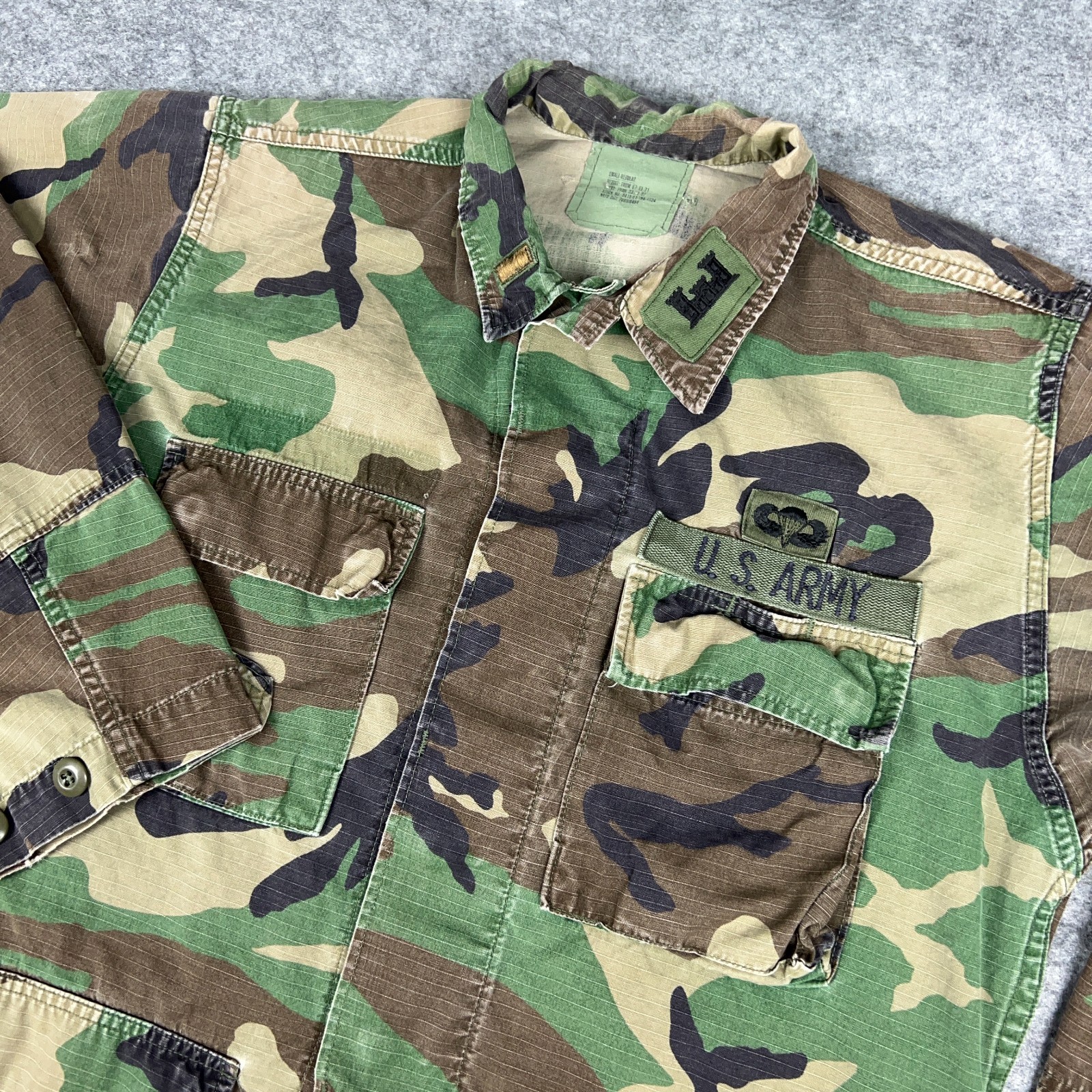 VTG US Army Jacket Mens Small Woodland Camo BDU Combat Coat Military Ripstop