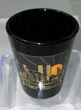Vintage New York City Twin Towers Skyline Collectible Shot Glass Black Gold